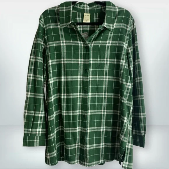 Blair Women’s Plaid Green Flannel Button Up Long Sleeve Shirt, size L - Picture 2 of 12
